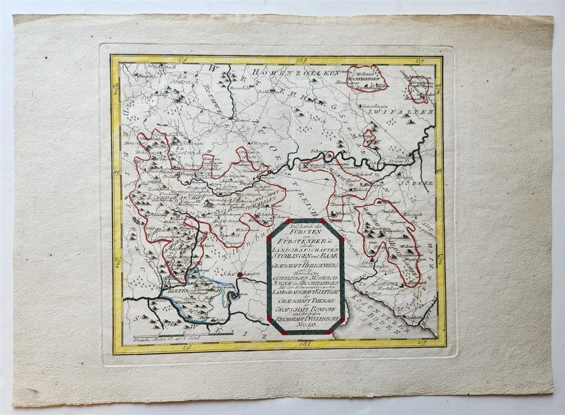 1790s GERMANY antique MAP lands of the Prince of Furstenberg: Die Lande des Fursten von Furstenberg oder die Landgrafschaften Stuhlingen und Baar (The lands of the Prince of Furstenberg or the Landgraviate of Stuhlingen and Baar) Shows the area east of the Necka