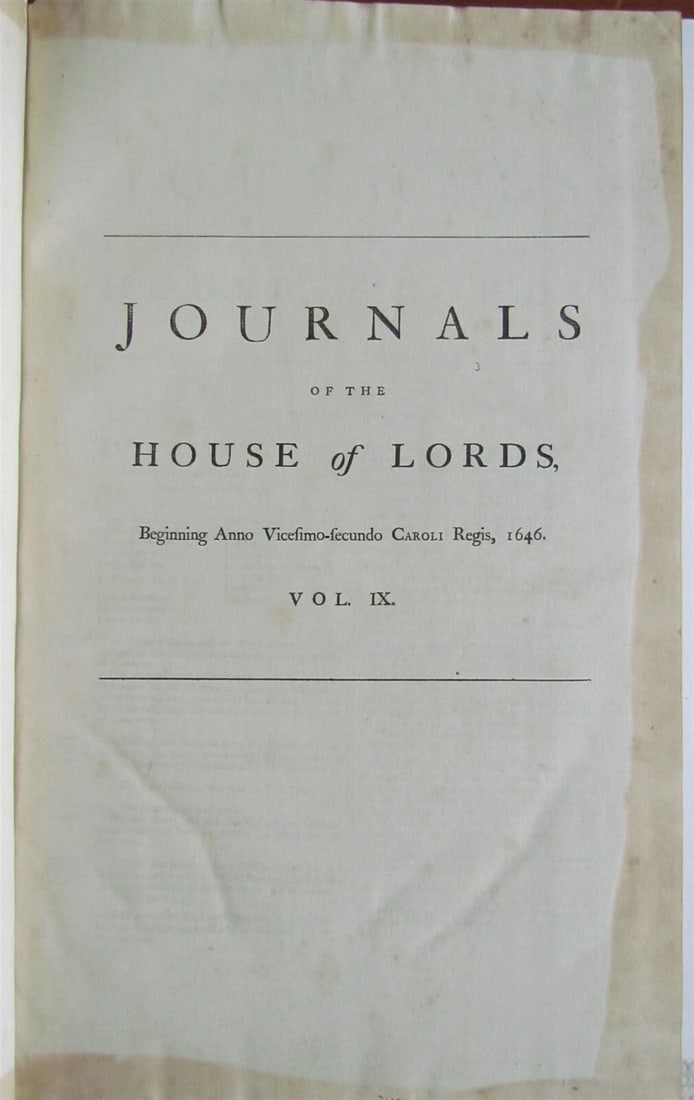 JOURNALS OF THE HOUSE OF LORDS 1646-1647 large folio antique in ENGLISH (1 of 5)