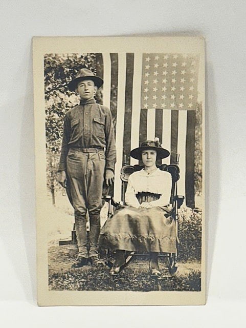 Patriotic Soldier & Flag Real Photo Postcard (1 of 2)