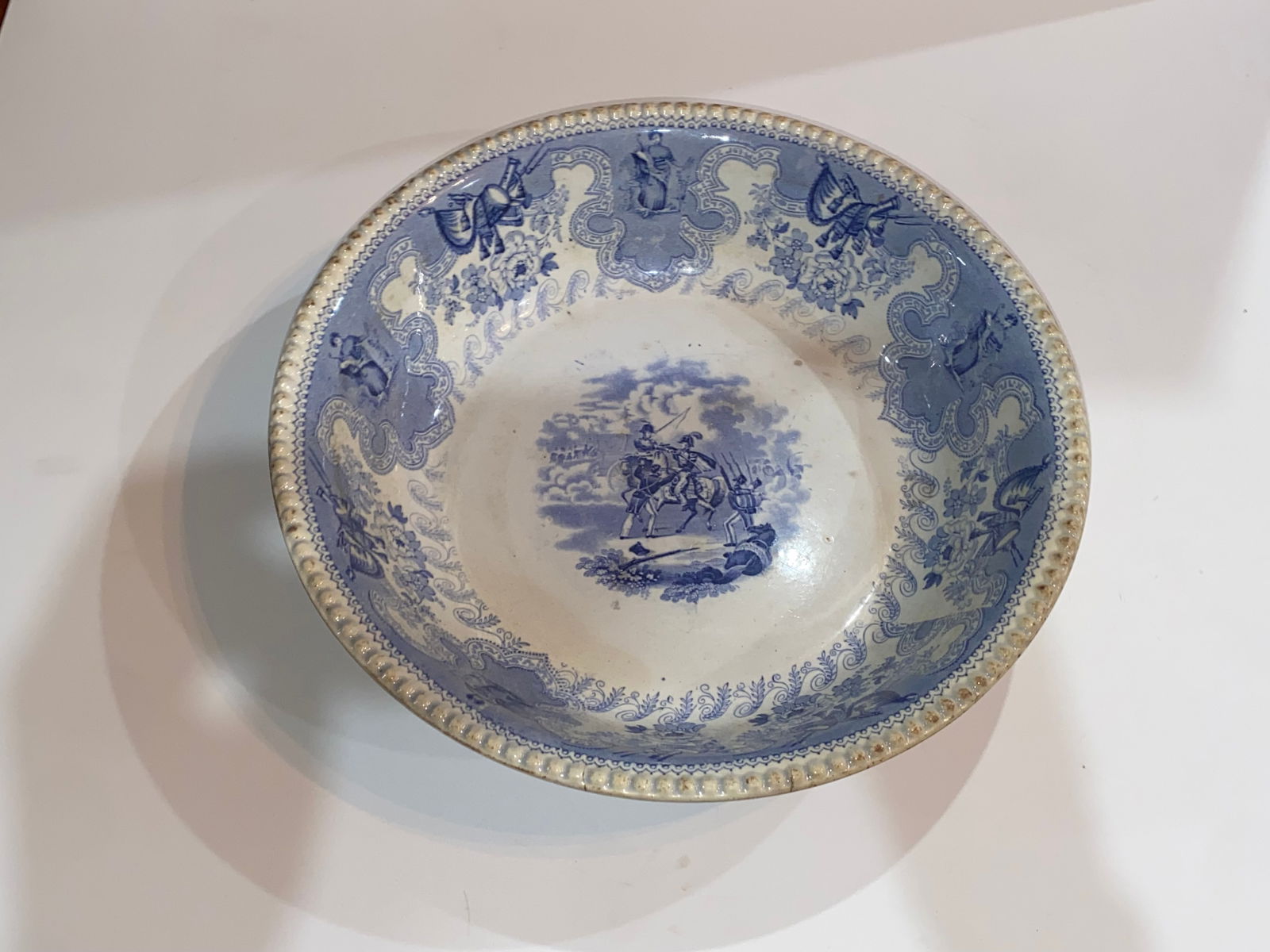 Historical Staffordshire Shallow Large Bowl Texian Campaign Ca. 1840’s Blue  (1 of 8)