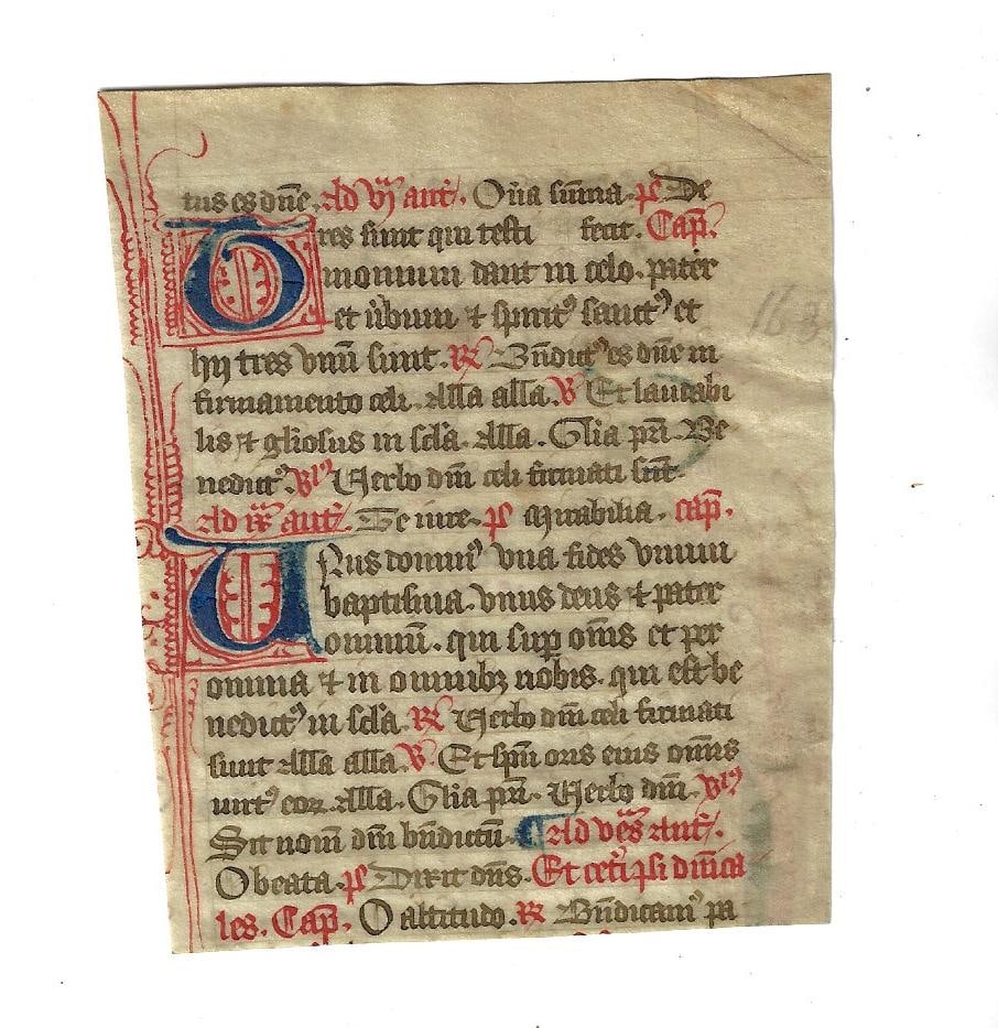 15th C Vellum Medieval Manuscript Fragment (1 of 2)