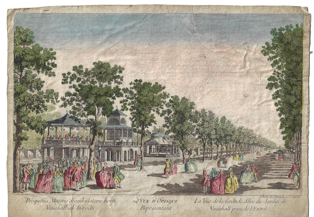 1760 Handcolored Engraving Vauxhall London (1 of 1)