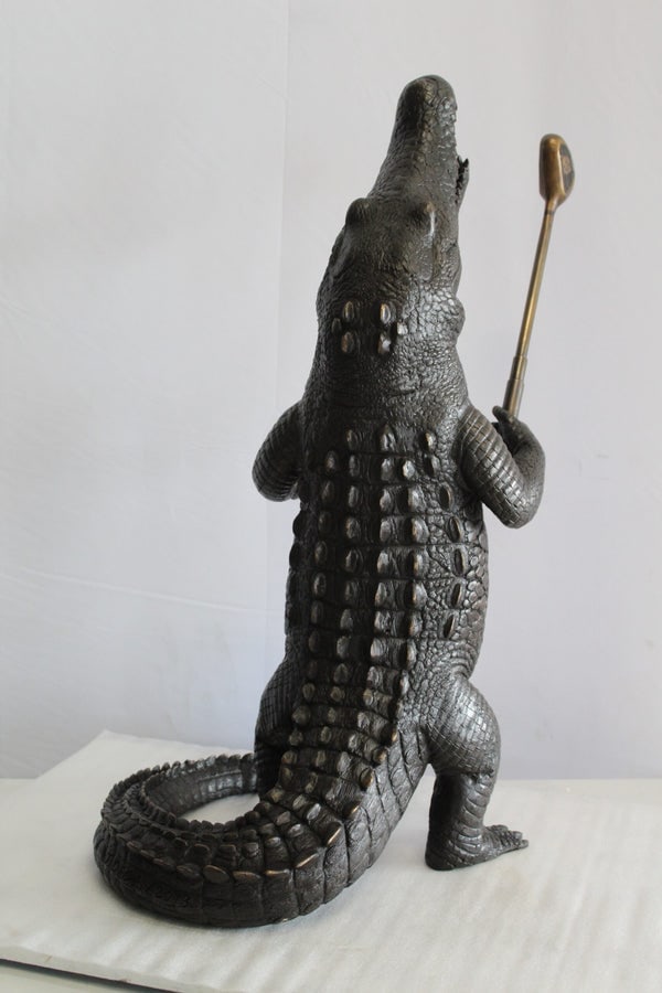 Bronze Alligator having Fun Statue Holding Golf Club 19? x 23? x 36?H (1 of 12)