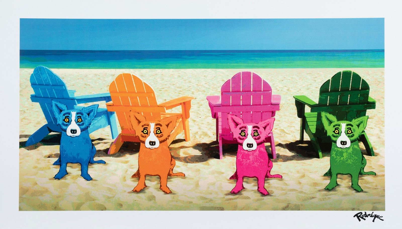 George Rodrigue 'Chairs' Print: George Rodrigue 'Chairs' Print measuring at 23x40 inches Dimensions: 23x40" Reserve: $50.00 Shipping: Domestic: Flat-rate of $35.00 to anywhere within the contiguous U.S. International: Foreign shippi