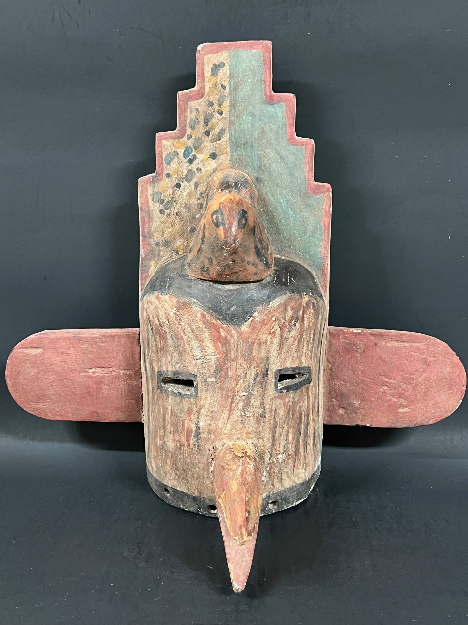 Kachina Mask: Title: Kachina MaskDate/Period: Late 20th CenturyMaterials: WoodSize: 13" h x 14" wDescription: Kachina Mask Reserve: $150.00 Shipping: Domestic: Flat-rate of $40.00 to anywhere within the co