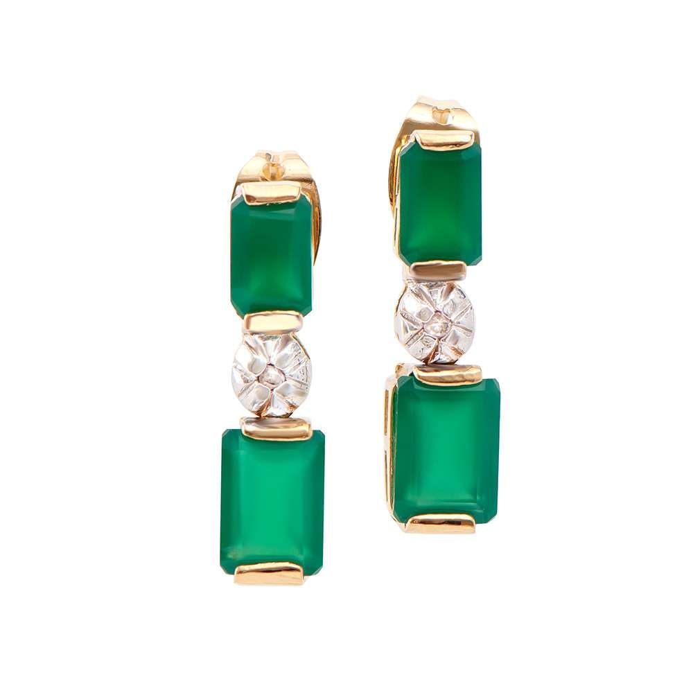 2.52 TW CTS GREEN AGATE & DIAMONDS 18K GOLD PLATED DESIGNER EAR-RINGS (1 of 2)