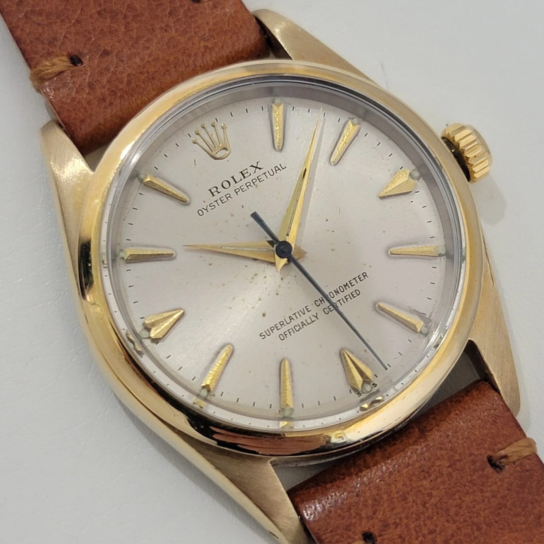Mens Rolex Oyster Perpetual 1014 w Paper 34mm 1960s Automatic Gold Capped RA236T: Title:Mens Rolex Oyster Perpetual 1014 w Paper 34mm 1960s Automatic Gold Capped RA236T Description:Iconic classic, Men's Rolex Oyster Perpetual Ref.1014 gold-capped automatic, Rolex's "Golden Egg", c.