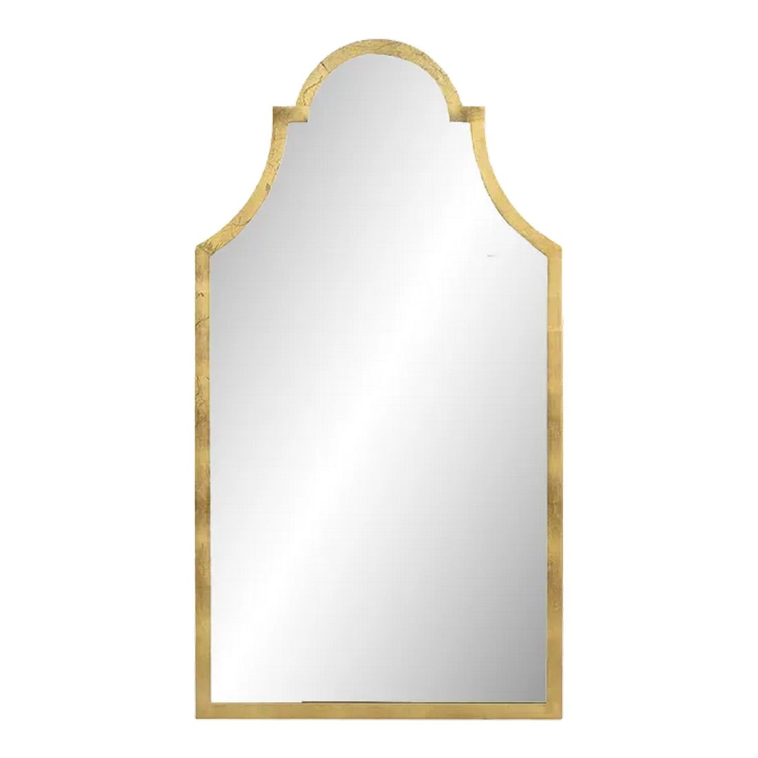 Queen Anne Style Antiqued Mirror: Queen Anne Style gilt metal tombstone mirror with an antique mirror plate. Dimensions: 28" W x 1 1/8 D x 48" H Condition: Imperfections: No Imperfections Dimensions: Height: 48in. Width: 28in. Depth: