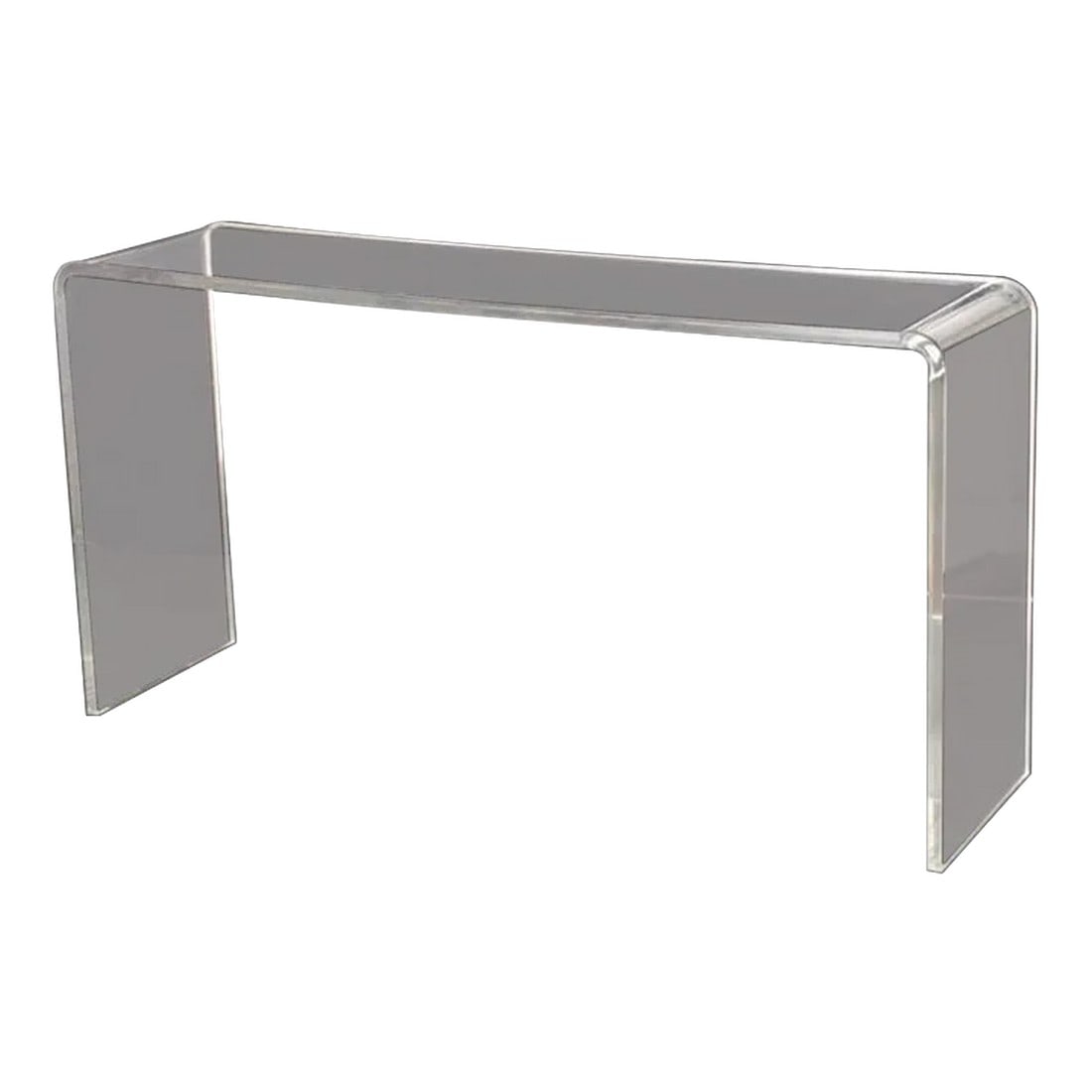 Mid 20th Century Clear Lucite Mid Century Modern Waterfall Console Table: A modern addition to any interior. Goes well with antiques and other modern pieces Condition: Alterations: Original Condition Unaltered Imperfections: Some Imperfections Condition Notes: Presents extr