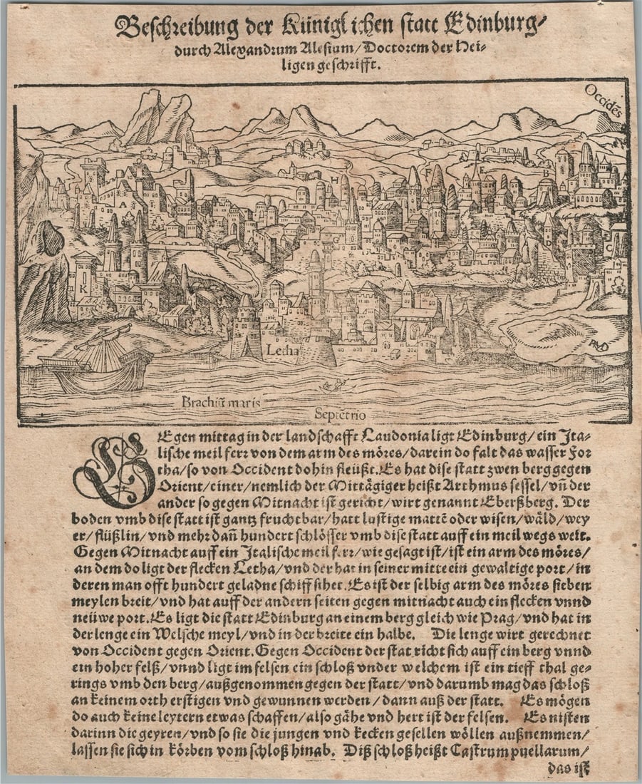 1572 MAP of EDINBURGH SCOTLAND from SEBASTIAN MUNSTER COSMOGRAPHIA antique (1 of 2)