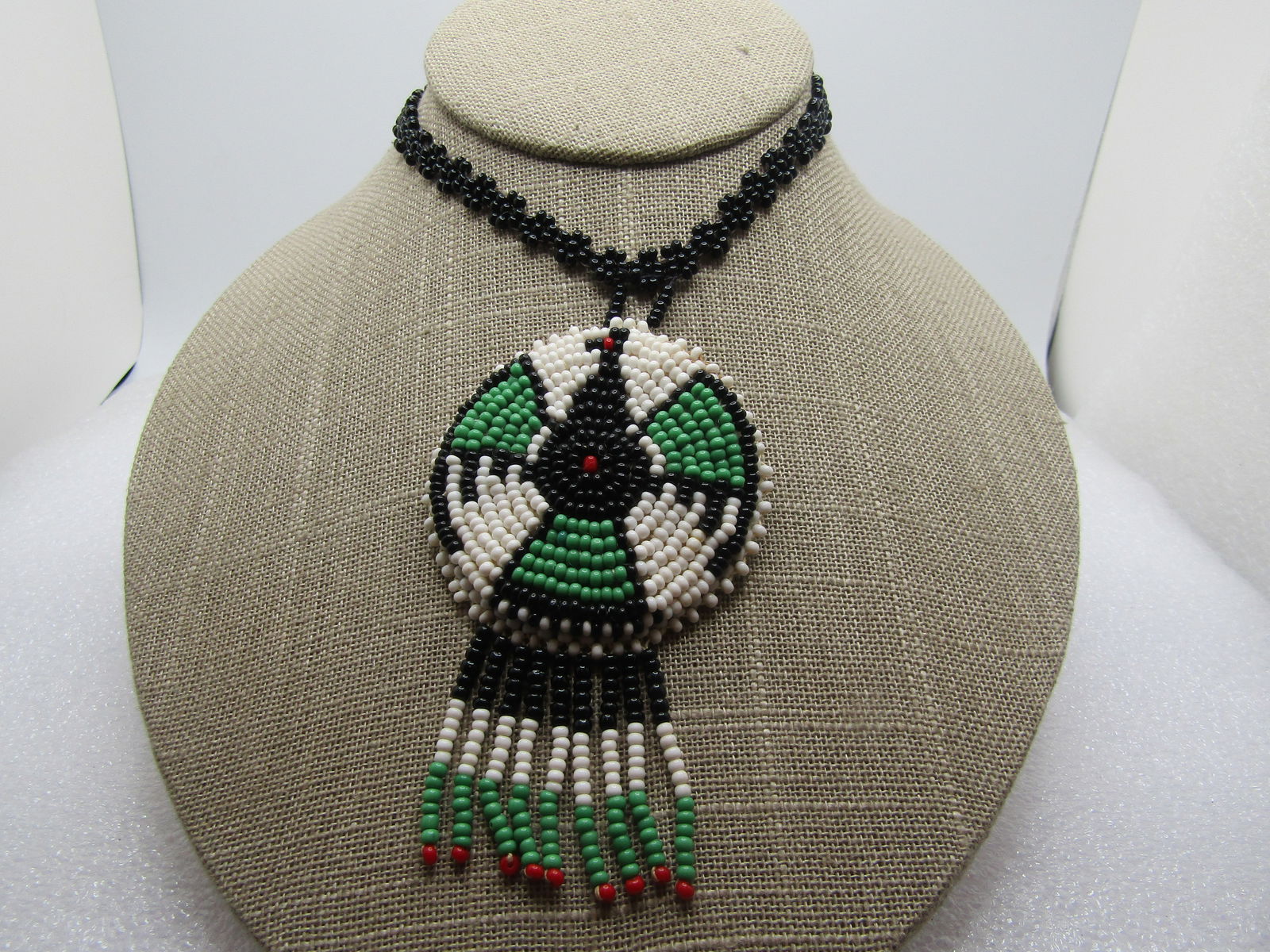 Vintage Seed Beaded Thunderbird Necklace, 19", Southwestern/Native American, Snap Clasp. (1 of 7)