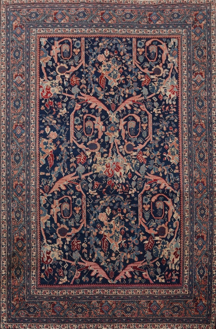 Antique Vegetable Dye Sarouk Farahan Persian Rug 5x6: Title: Antique Vegetable Dye Sarouk Farahan Persian Rug 5x6 Description:A Beautiful Genuine Iran ( Persia ) Sarouk (Farahan) rug is Hand Knotted by skillful weavers in Iran ( Persia ) wit
