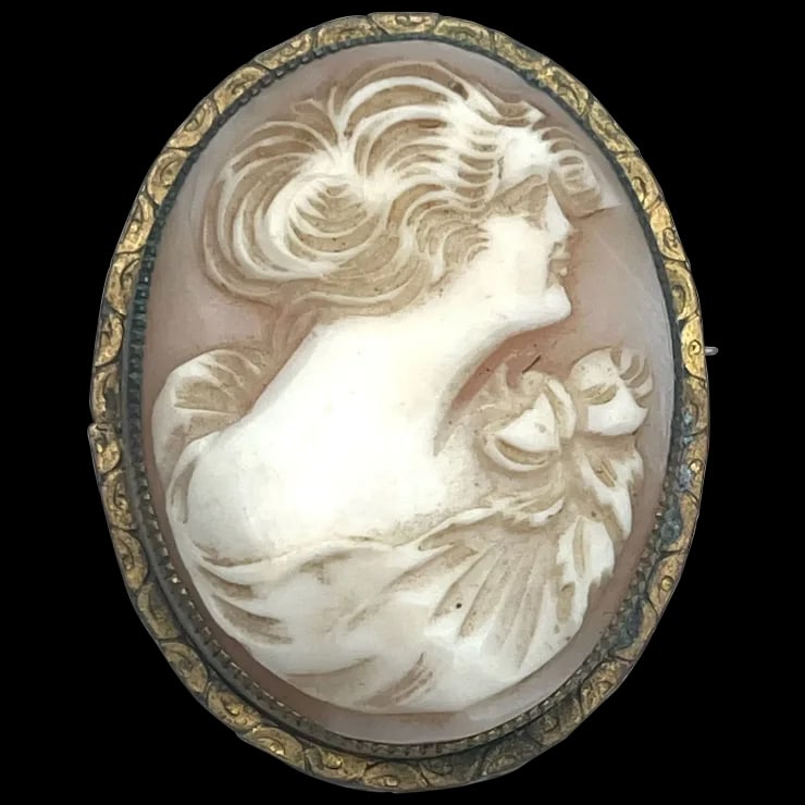 Vintage Shell Cameo Brooch/ Retractable Pendant (1 of 7)
