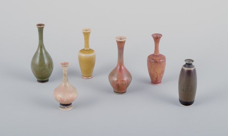 John Andersson for Höganäs, Sweden. A collection of six unique miniature ceramic vases in (1 of 8)