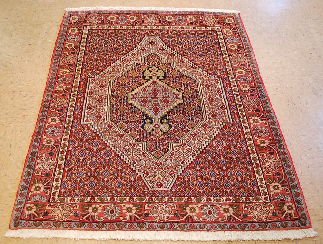 Persian BIJAR RUG 4x5.2: Title: Persian BIJAR RUG 4x5.2 Description:OLD,ANTIQUE HIGHLY DETAILED Persian BIJAR ORIENTAL RUG ......with exact size of 4' x 5' 2".......Beautifully Woven and fine design.......wonderful Herati or 
