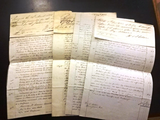 1832 Manuscript Legal Archive Ledgers London: A legal archive of ledgers detailing extensive legal work for a client Robert Kay of London. The four ledgers on fine paper three of which have attached receipts, Eleven pages and two integral blanks 