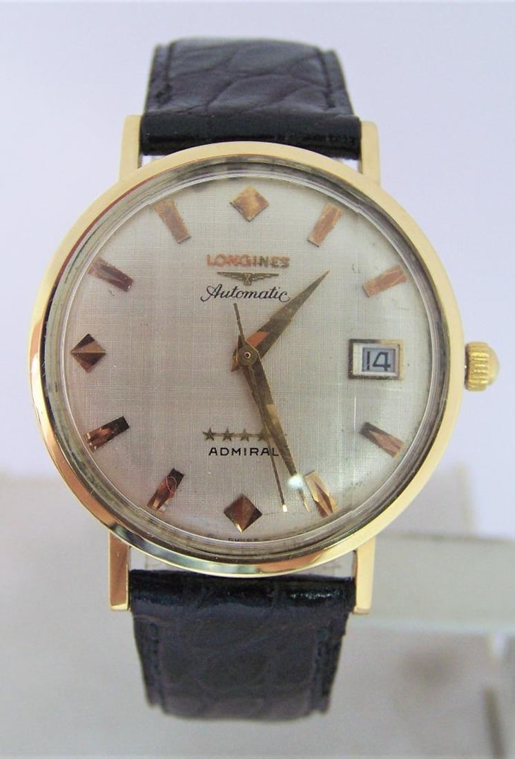Vintage 18k LONGINES 5 Star Admiral Automatic DATE Watch 1970s Cal.505* EXLNT: Vintage 18k LONGINES 5 Star Admiral Automatic DATE Watch 1960s Cal.505* EXLNT ​ Great present for yourself or someone you love as well as for vintage collectors or enthusiasts! * Solid 18k yello