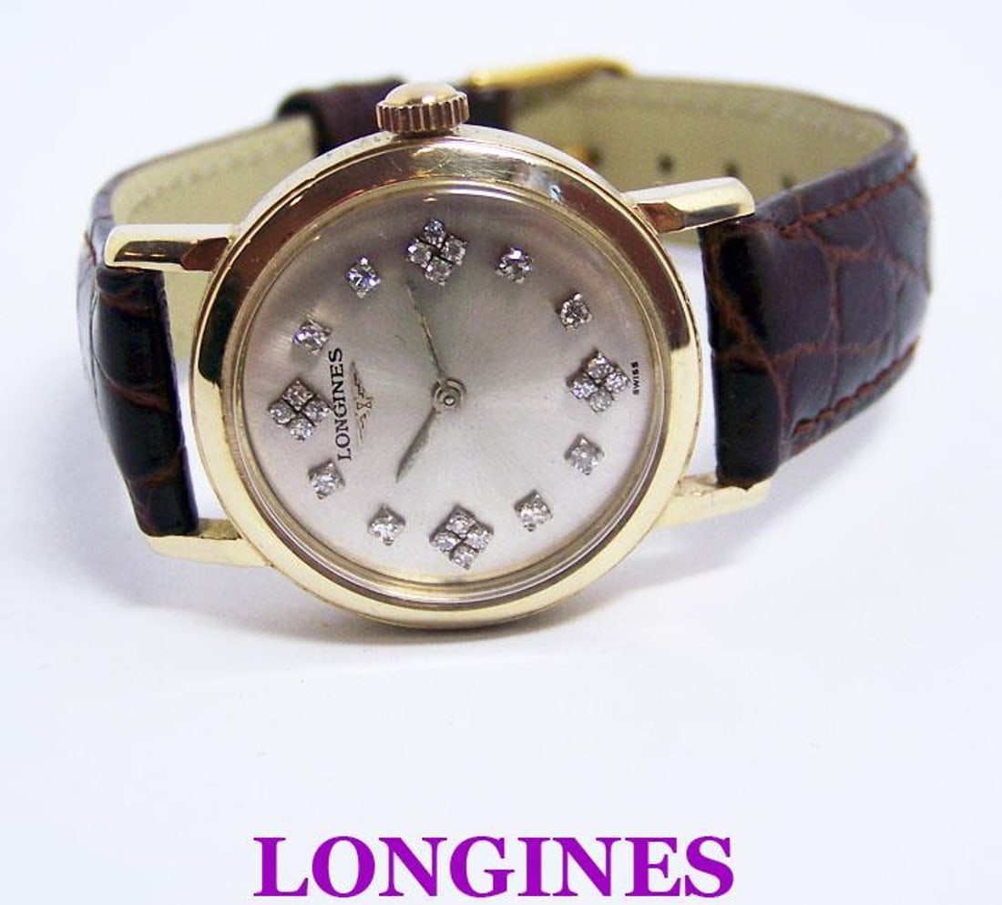 Solid 14k LONGINES Unisex Winding Watch w/Daimonds c.1950s* EXLNT* SERVICED: Vintage Solid 14k LONGINES Unisex Winding Watch w/Daimonds c.1950s* EXLNT Condition* SERVICED This Unisex Longines watch is Swiss made. Great present for yourself or someone you love as well as for vi