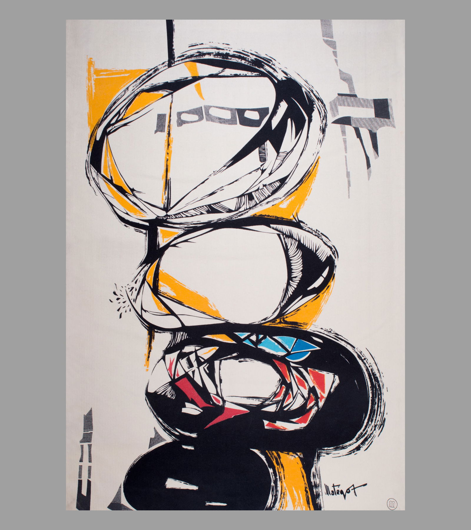 Mathieu Mategot tapestry Robert Four silk screened signed Totem: Matégot, originally a decorator, then creator of artefacts and furniture (an activity he abandoned in 1959) met François Tabard in 1945 and gave him his first cartoons, first of all figurati