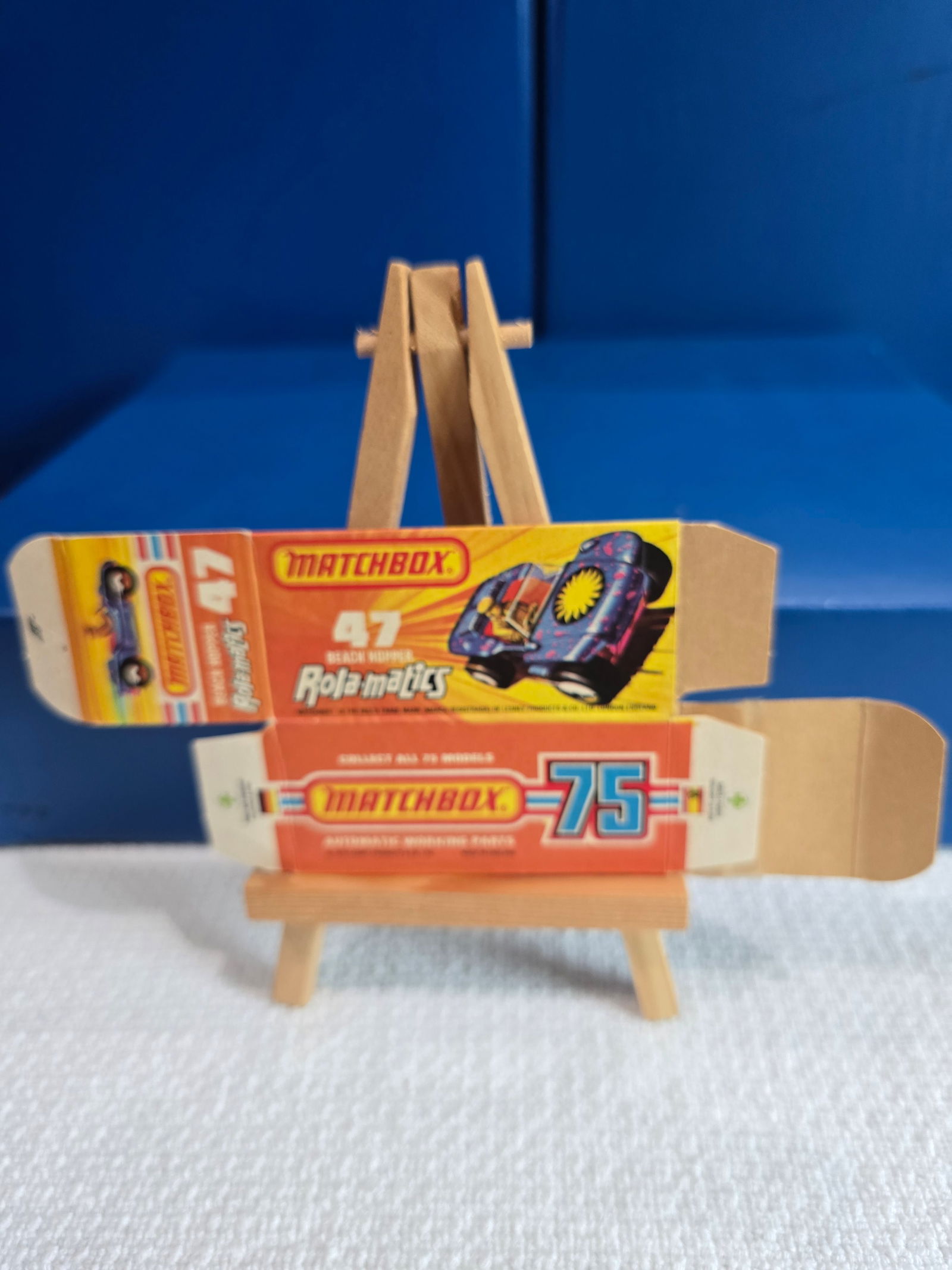 #47 Beach Hopper - empty box: Title: Matchbox Rola-matics Empty Box Description: #47 Beach Hopper - empty boxDate/Period: 1970'sMaterials: Card stockDimensions: 1/64 Reserve: $10.00 Shipping: Domestic: Flat-rate of $6.00