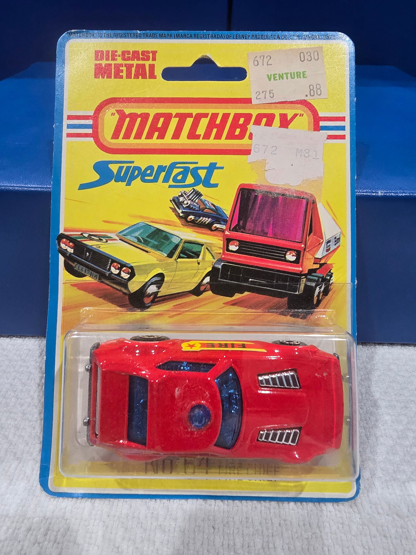 #64 Fire Chief, silver unpainted base, England base: Title: Matchbox Superfast BlisterDescription: #64 Fire Chief, silver unpainted base, England baseDate/Period: 1976Materials: MetalDimensions: 1/64 Reserve: $8.00 Shipping: Domestic: Flat-rate