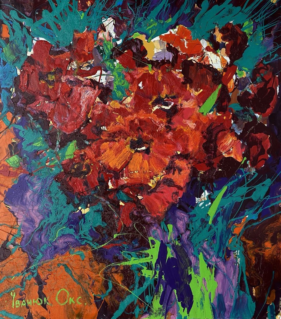 Oil painting Bouquet of Crimson Flowers Oksana Ivanyuk (1 of 4)