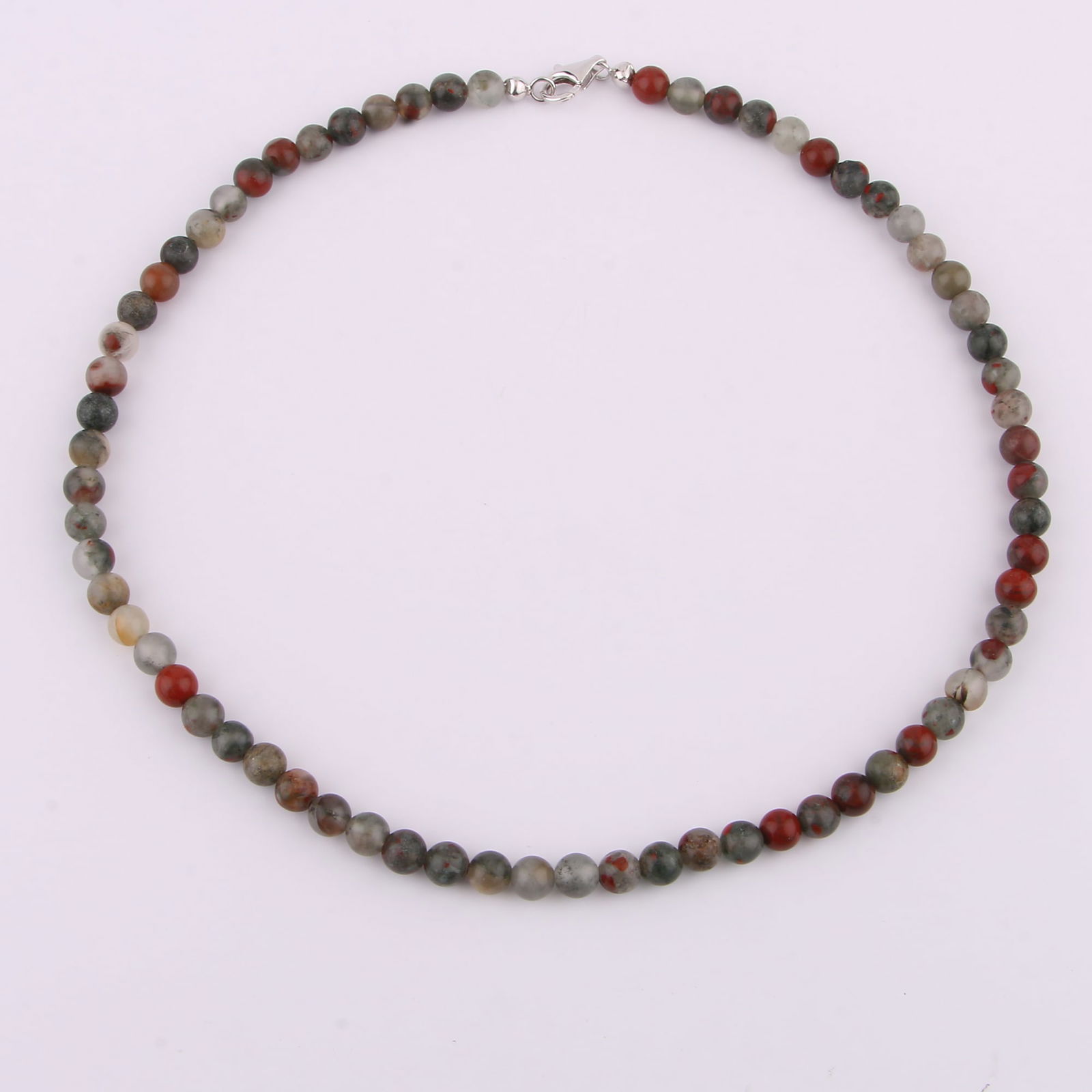 Beads Necklace: Title: Beads NecklaceDescription: Multi Jasper Plain Ball Beads Approx Qty - 68Pcs ( Stone Size Approx - 6.00-6.50mm ) ( Fish Lock 13.00mm + Ghungroo )Date/Period: After 2000Materials: 925 Silver W/Rh