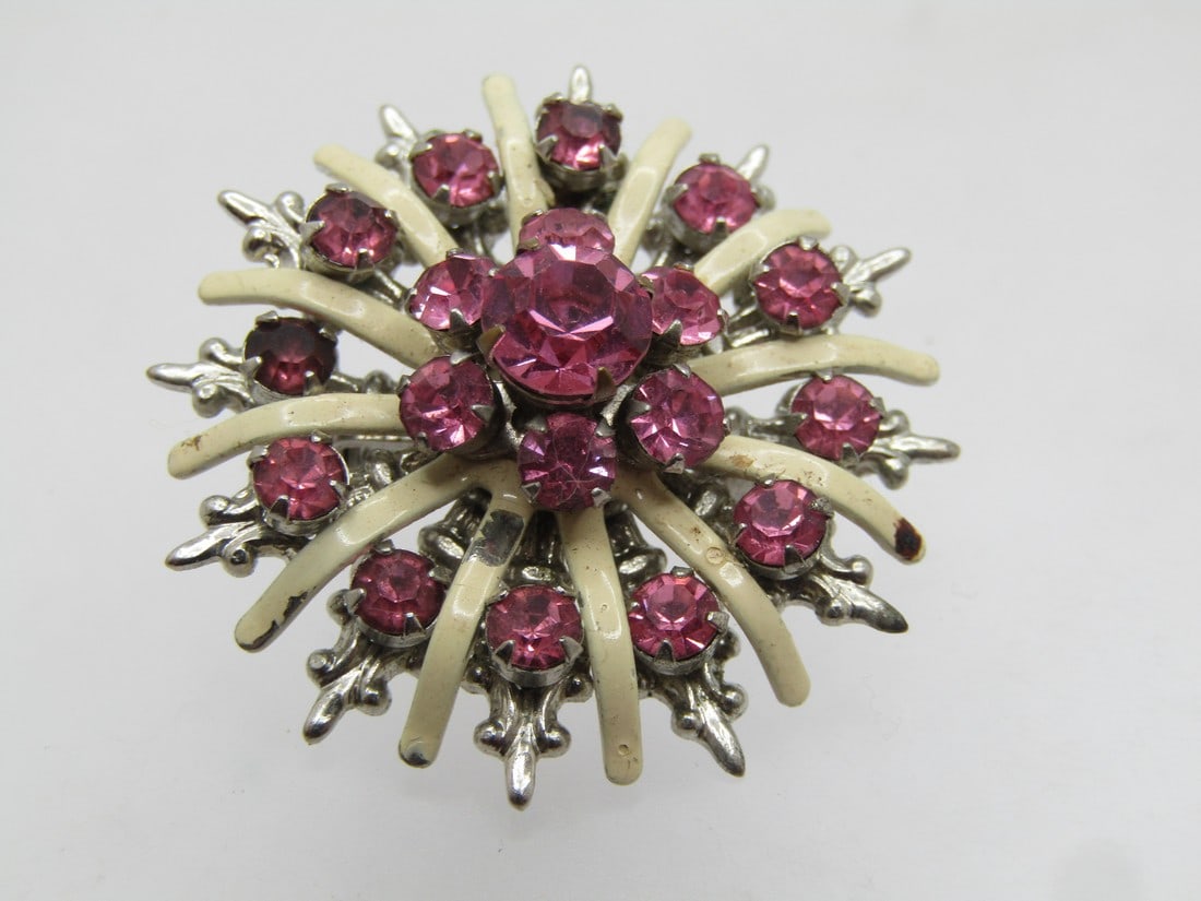 Vintage Pink Rhinestone Tiered Round Brooch, 1950's-1960's (1 of 5)