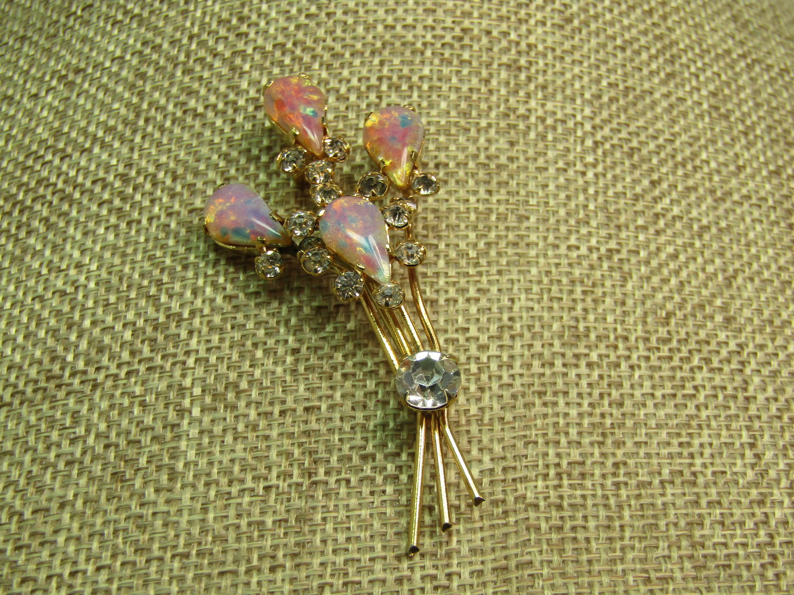 Vintage Faux Opal &  Glass Rhinestone Stem Brooch, 1960's (1 of 4)