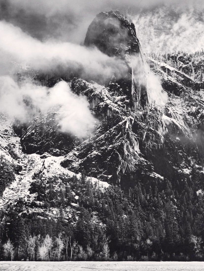 ANSEL ADAMS - Sentinel Rock, Yosemite, c. 1940: Artist: ANSEL ADAMS Print Title: Clearing Winter Storm, Yosemite, c. 1944 Medium: Photolithograph Printed 1981 in the US Image Size: approx. 11.25 x 8.5” Ansel Easton Adams (1902 – 1984),w