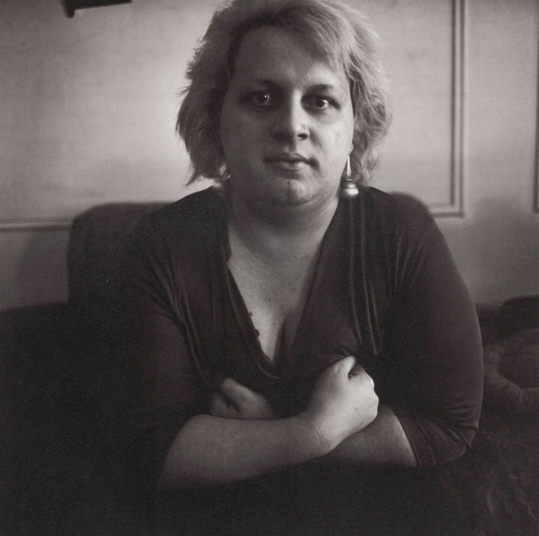 DIANE ARBUS - Transvestite showing cleavage, NYC, 1966: Artist: DIANE ARBUS Print Title: Transvestite showing cleavage, NYC, 1966 Medium: Duotone Print Printed 2000’s in Germany Image size (inches) approx. 8 x 8” Diane Arbus (1923 –1971),