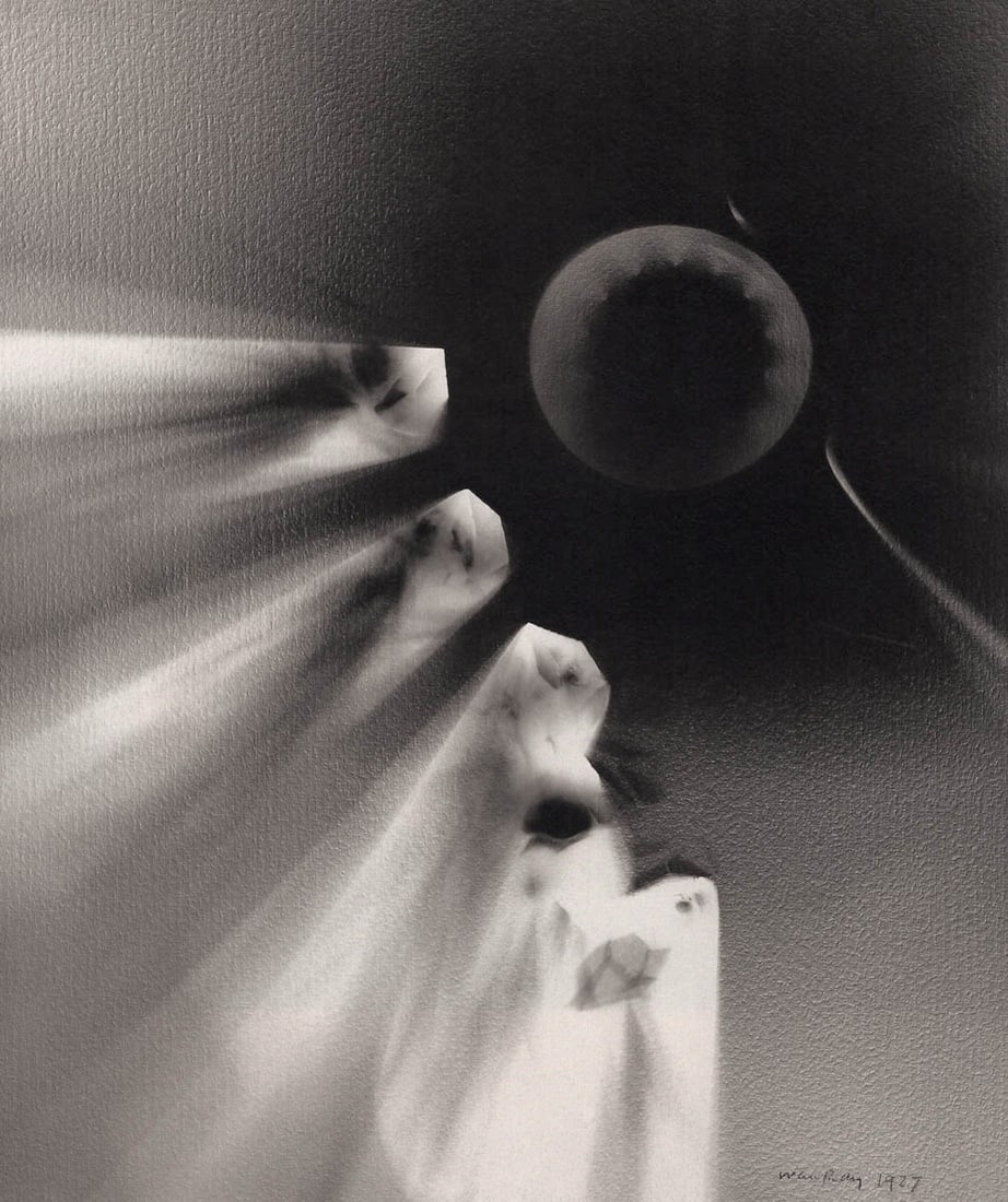 MAN RAY - Rayograph, 1927: Artist: MAN RAY Print Title: Rayograph, 1927 Medium: Duotone Photolithograph Printed 1980s in Germany Image size (inches) approx. 9.5 x 8” Man Ray was an American visual artist who spent most of