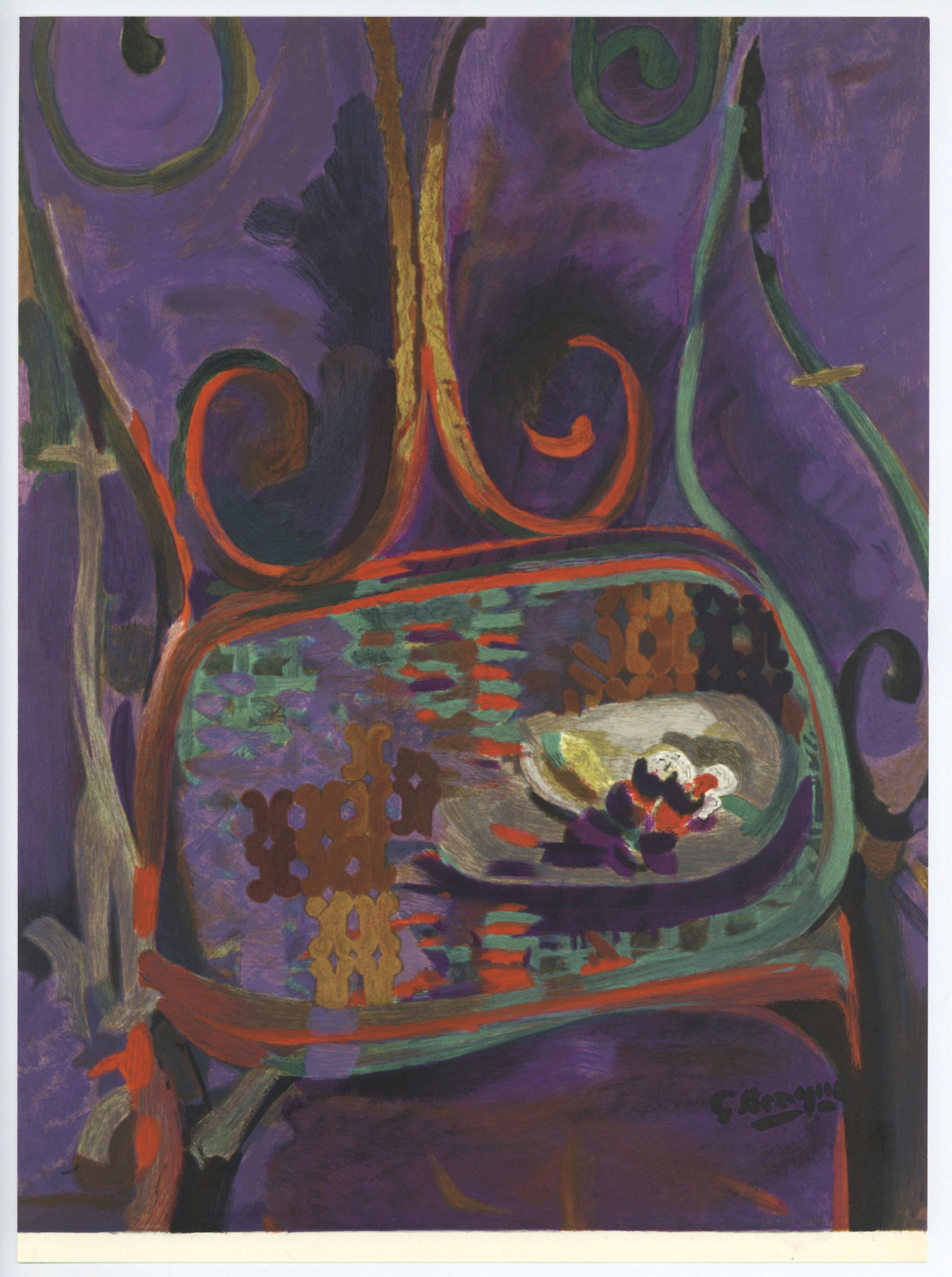 Georges Braque lithograph "La Chaise": Medium: lithograph (after the painting). Printed in 1963 for the art revue Derriere le Miroir (issue number 135-136) and published in Paris by Maeght. Sheet size: 15 x 11 inches (380 x 277 mm). There