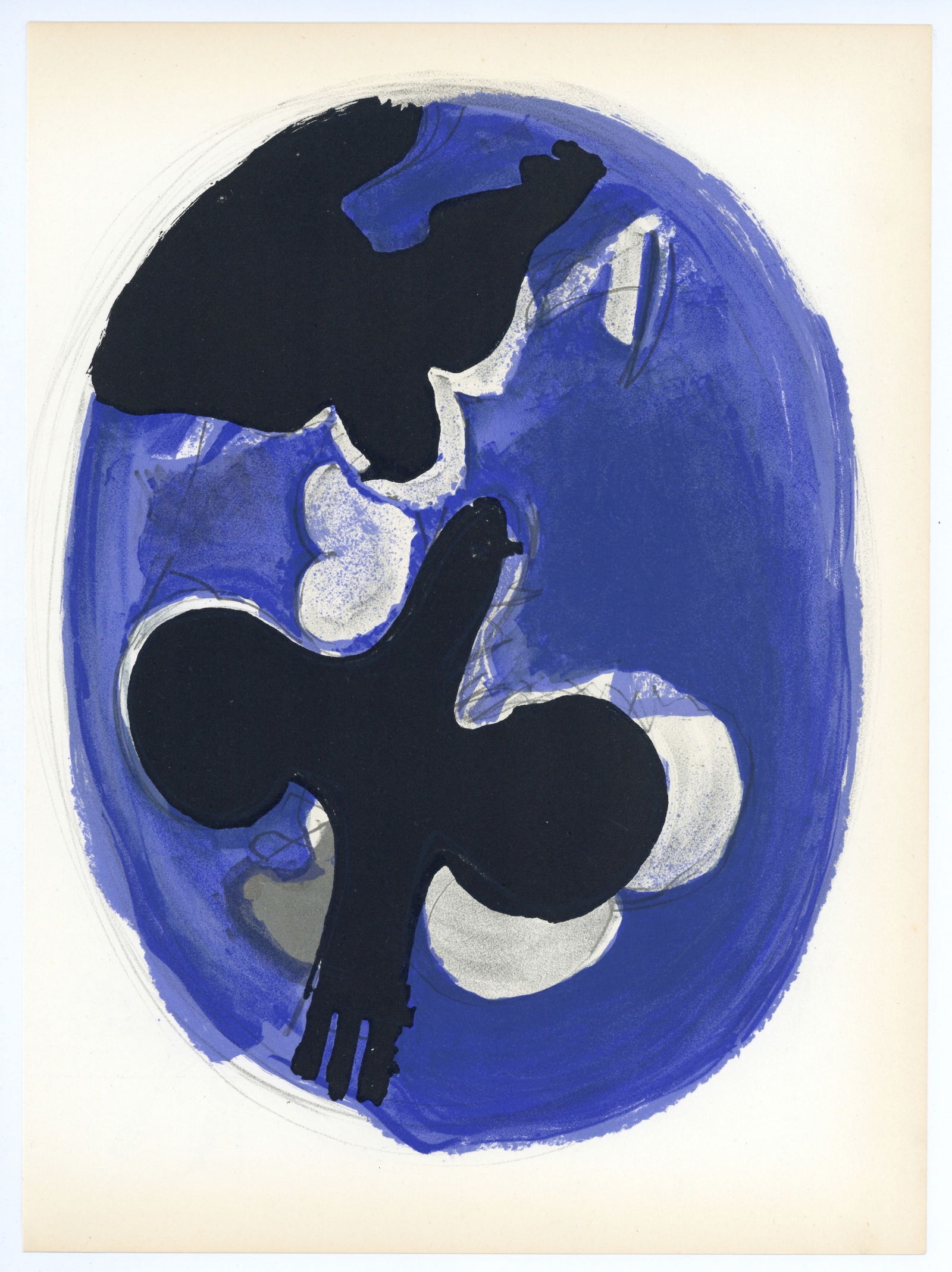 Georges Braque lithograph | Oiseaux: Medium: lithograph (after the watercolor sketch). Printed in 1955 at the Mourlot Freres atelier, this composition is from George Braque's Intimate Sketchbooks (Carnets Intimes). Braque had kept these