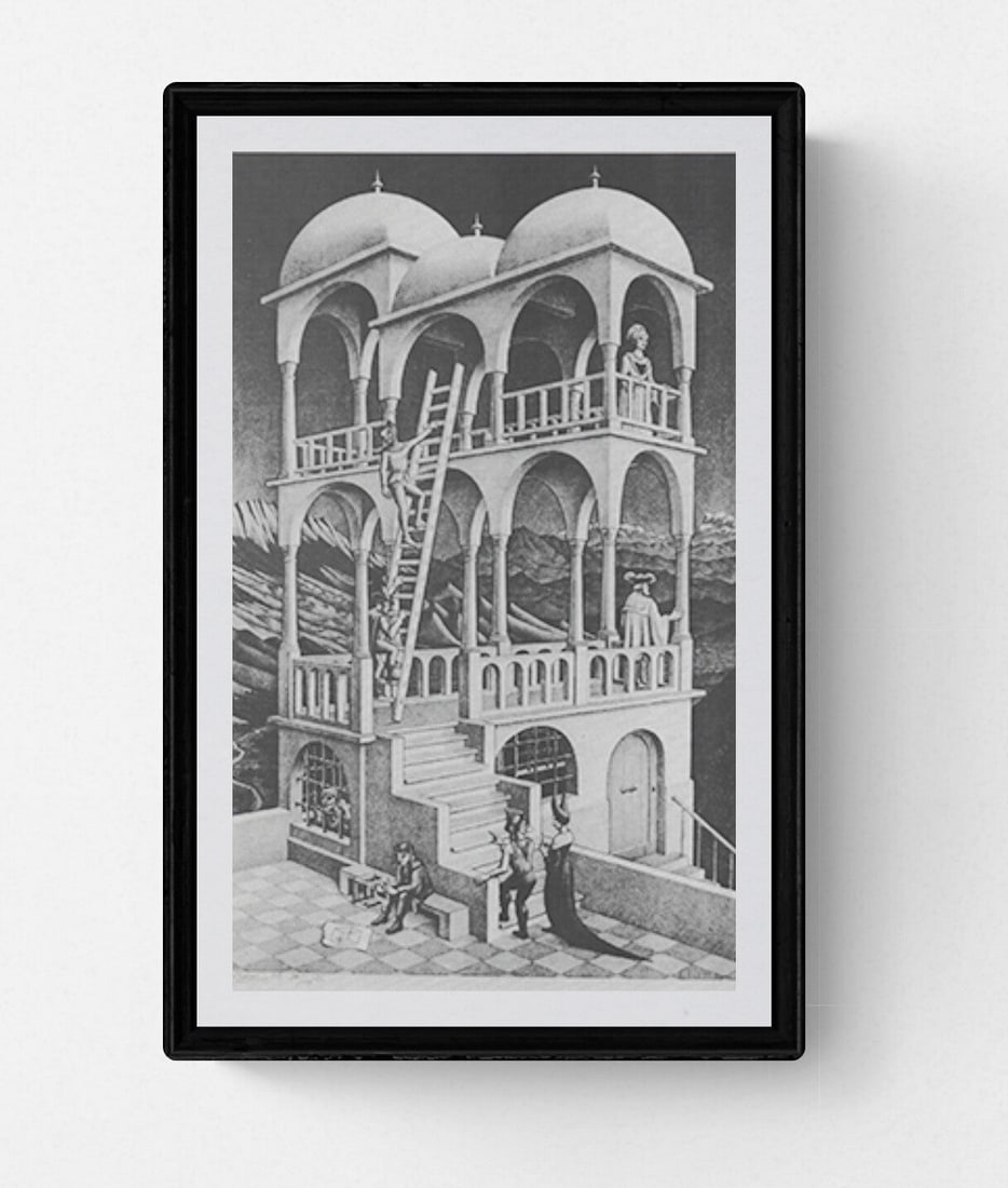Belvedere: Title:Belvedere Artist:M.C. Escher Description:Belvedere" by M.C. Escher, 1988 Unsigned Offset Lithograph. Paper size is 9.5 x 6 inches, with an image size of 9.5 x 6 inches. The Offset Lithograph is