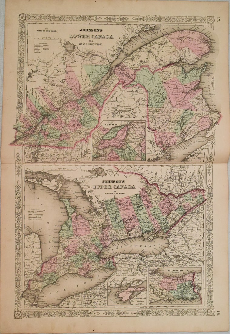 1866 Johnson's Lower Canada and New Brunswick [on sheet with] Upper Canada (1 of 1)