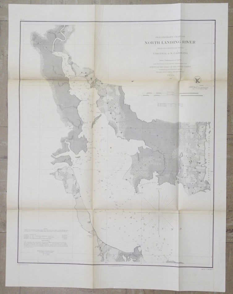 Preliminary Chart of North Landing River (Head of Currituck Sound) Virginia & N. Carolina: Publication Date: 1861 Title:Preliminary Chart of North Landing River (Head of Currituck Sound) Virginia & N. Carolina Cartographer:FAIRFAX, F./J.G. THOMPSON Brief Description: "from a trigonometric s