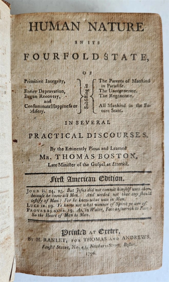 1796 HUMAN NATURE in its FOURFOLD STATE by THOMAS BOSTON antique 1st AMERICAN ED (1 of 6)