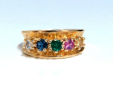 1.25ct Natural Sapphire Emerald & Diamond Mothers 5 Ring 14 Karat