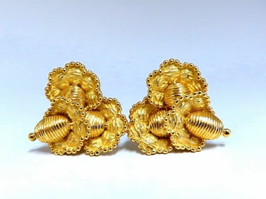 Authentic Tiffany Three Tiered Floral Cluster Clip Earrings 18 Karat