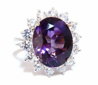 10ct Natural Vivid Purple Amethyst Diamonds Halo Cluster Cocktail Ring 14 Karat