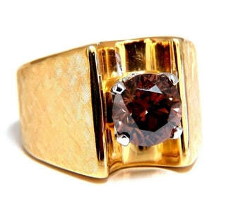 Vintage GIA Certified Natural Fancy Orange Brown Color Diamond Ring 14 Karat