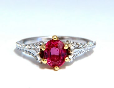 AIGS Certified 1.07ct Natural Pink No Heat Ruby Diamonds Ring 14 Karat