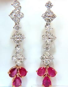 5.94CT NATURAL RED NO HEAT RUBY DIAMOND DANGLE EARRINGS 14KT UNHEATED+