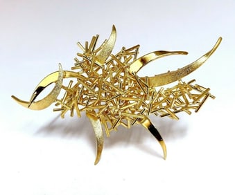 Modern Hand Made Fused Gold Sticks Pin 18 Karat