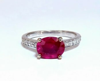 GIA Certified 3.06ct red ruby diamonds ring 14 Karat