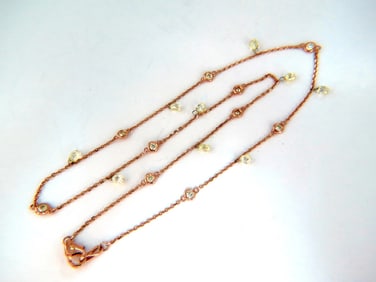 6.00ct Natural Briolette Diamonds Station Yard Necklace 14 Karat