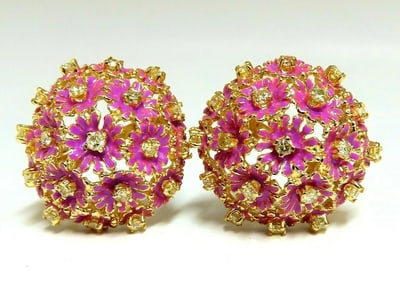 1.52ct Natural Fancy Yellow Diamonds Floral Dome Cluster Clip Earrings 14 Karat