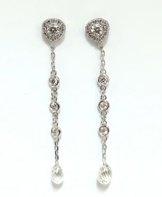 2.20ct Natural Briolette Diamonds Dangle Station Yard Earrings 14 Karat