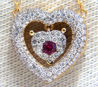 .75ct natural ruby diamonds dangle heart necklace 18kt.